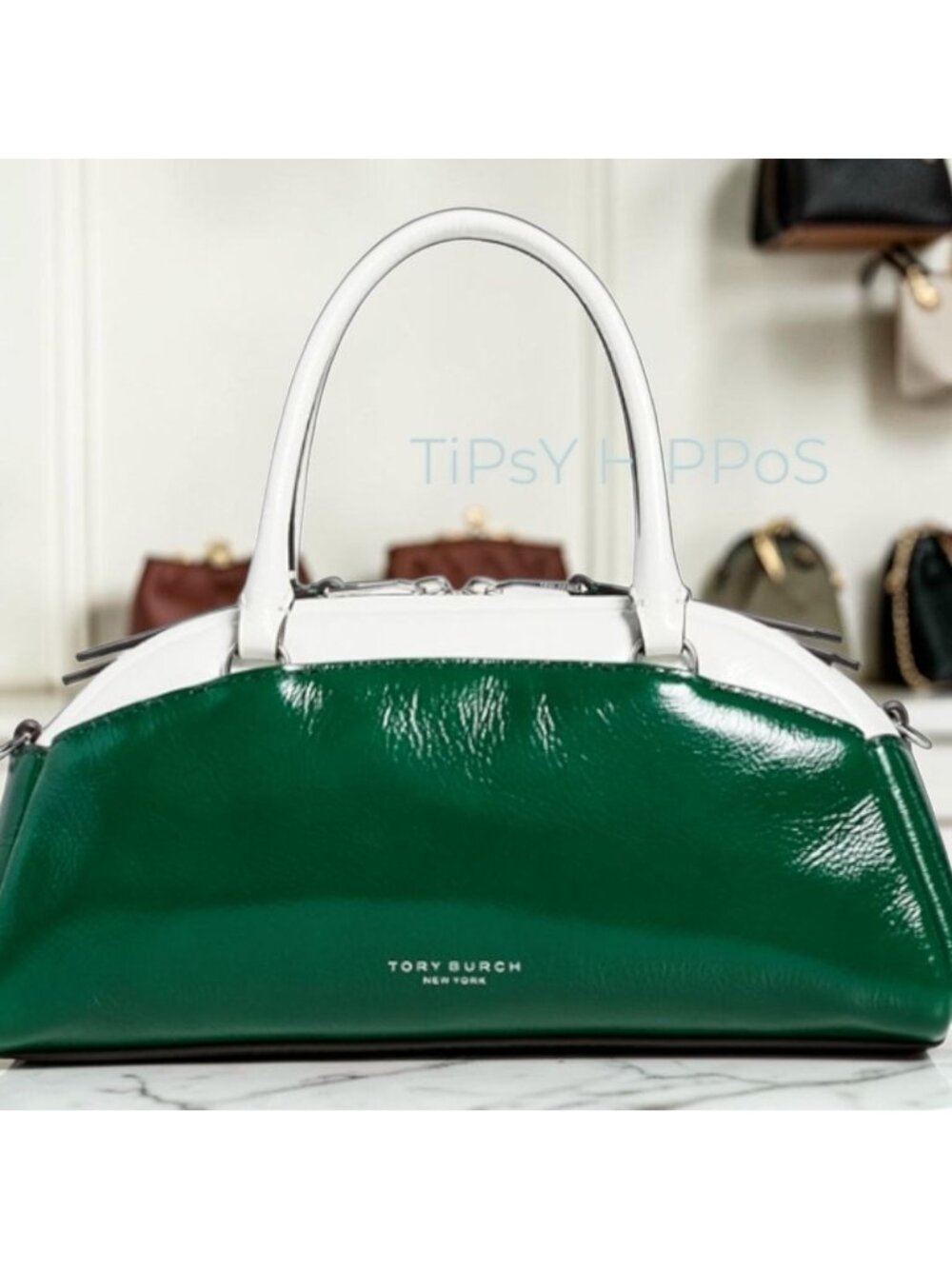 NEW!!! TORY BURCH GREEN AND WHITE Racer Colorblock Small Satchel/Crossbody 623A1